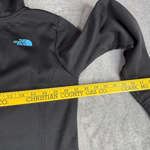 The North Face Hoodie Womens Small Black Blue Logo Pullover Fleece Sweatshirt - Picture 6 of 8